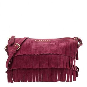 Burberry Maroon Suede Fringe Crossbody Bag